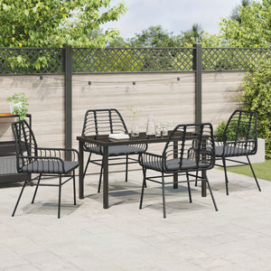 5-delers hage-spisesett med puter svart poly-rattan