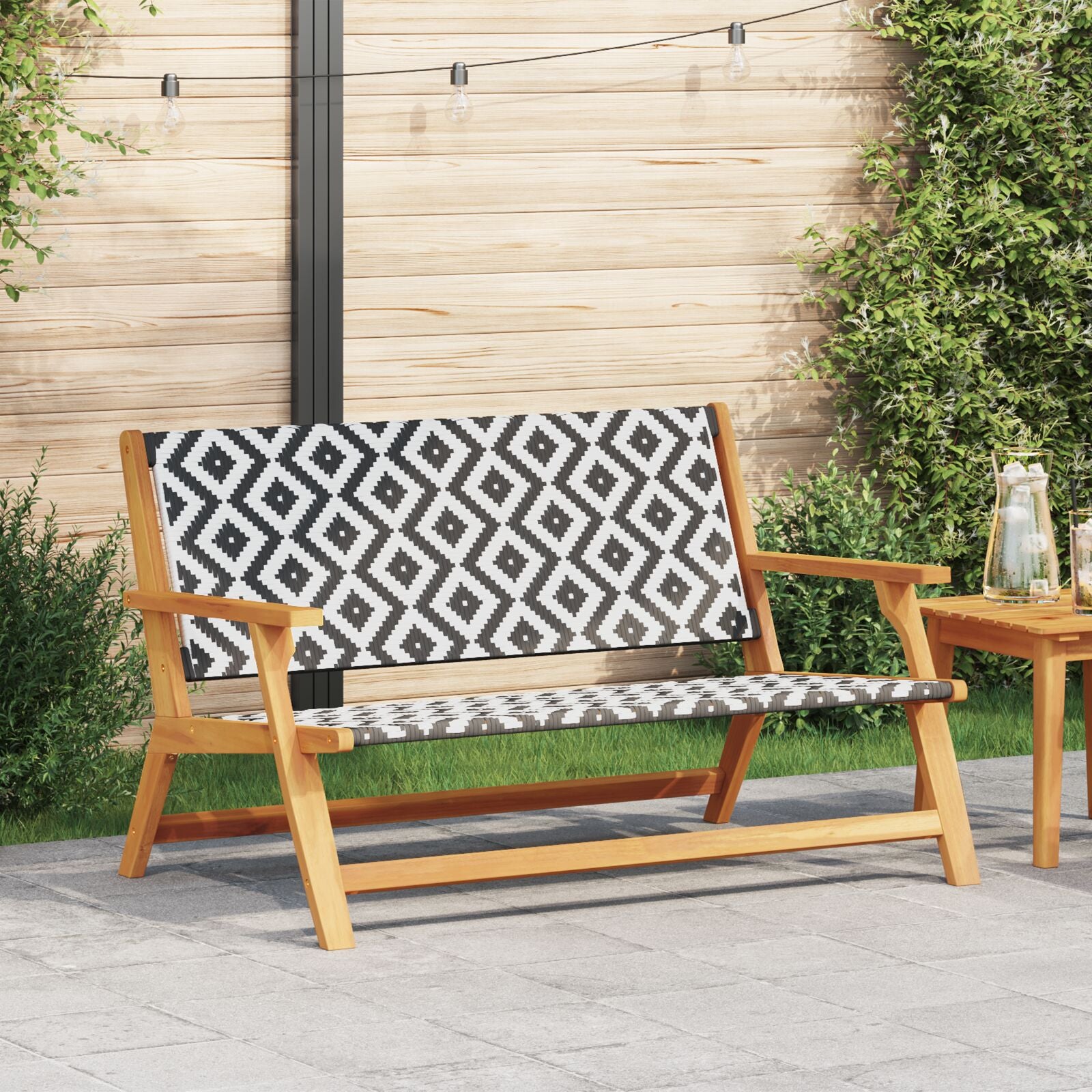 hagebenk svart og hvit 122x76x73,5 cm solid akasietre
