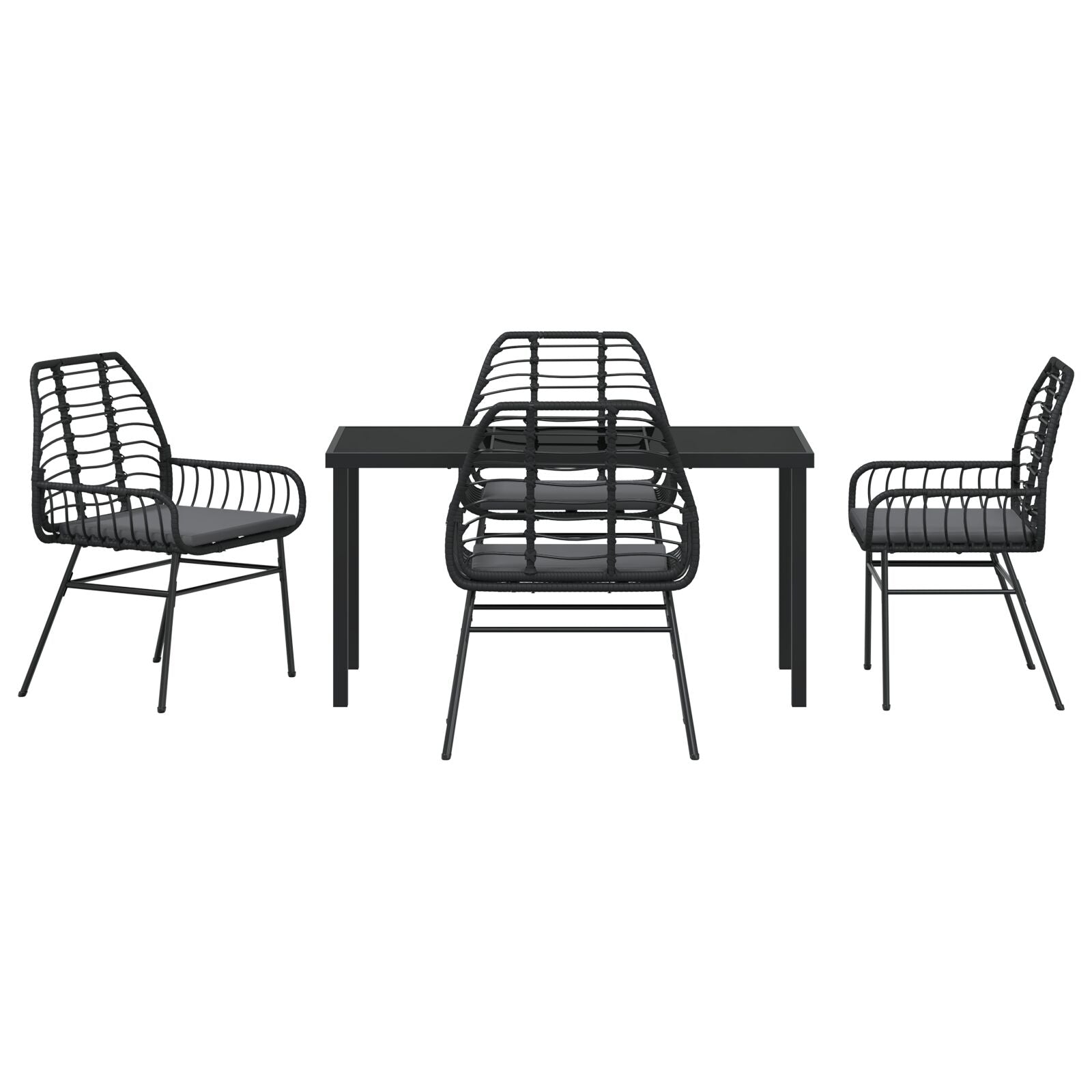 5-delers hage-spisesett med puter svart poly-rattan