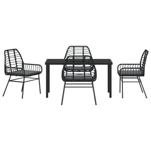 5-delers hage-spisesett med puter svart poly-rattan