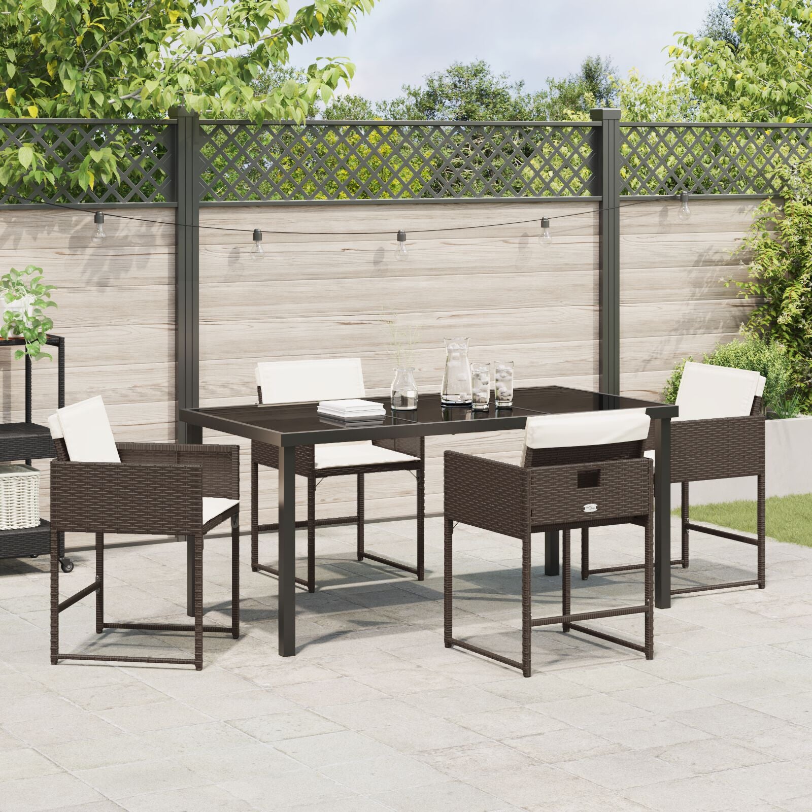 5 Delt Hage Spisestue Sett med Puter Brun Poly Rattan