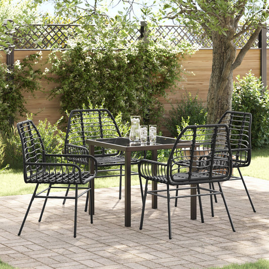 5 Delt Hage Spisestol Svart Poly Rattan