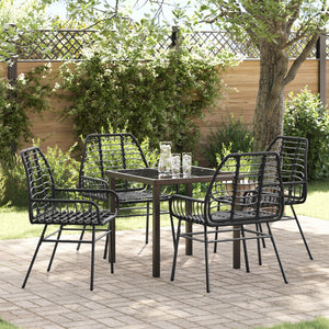 5 Delt Hage Spisestol Svart Poly Rattan