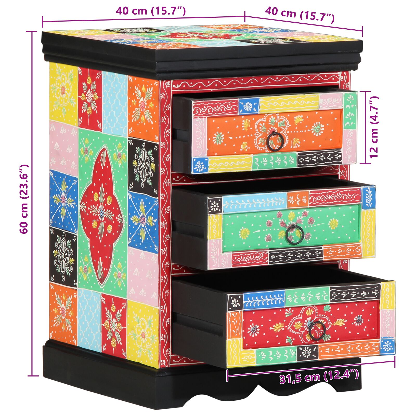 Skuffeskap Flerfarget 40x40x60 cm Solid Mangotre