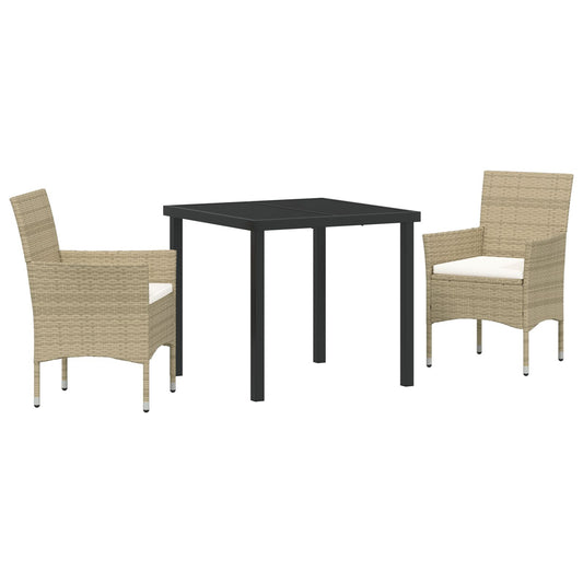 3 Del Hage Spise Sett Beige Poly Rattan