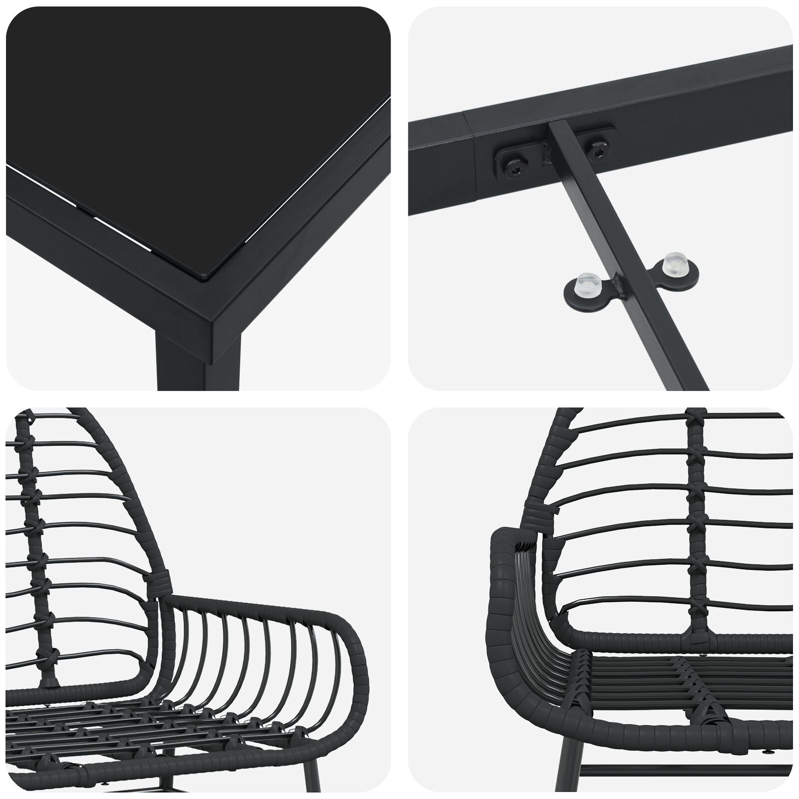5 Delt Hage Spisestol Svart Poly Rattan