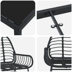 5 Delt Hage Spisestol Svart Poly Rattan