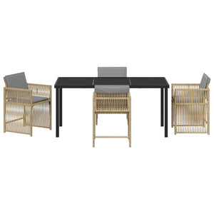 5-delers hage spisesett med puter beige poly rotting