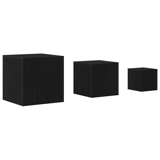 3-piece stackable table set in black oak engineered wood