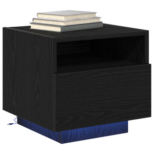 Nattbord med LED-lamper 2 stk Svart Eik 40x39x37 cm