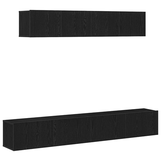4-piece TV bench set black engineered wood
