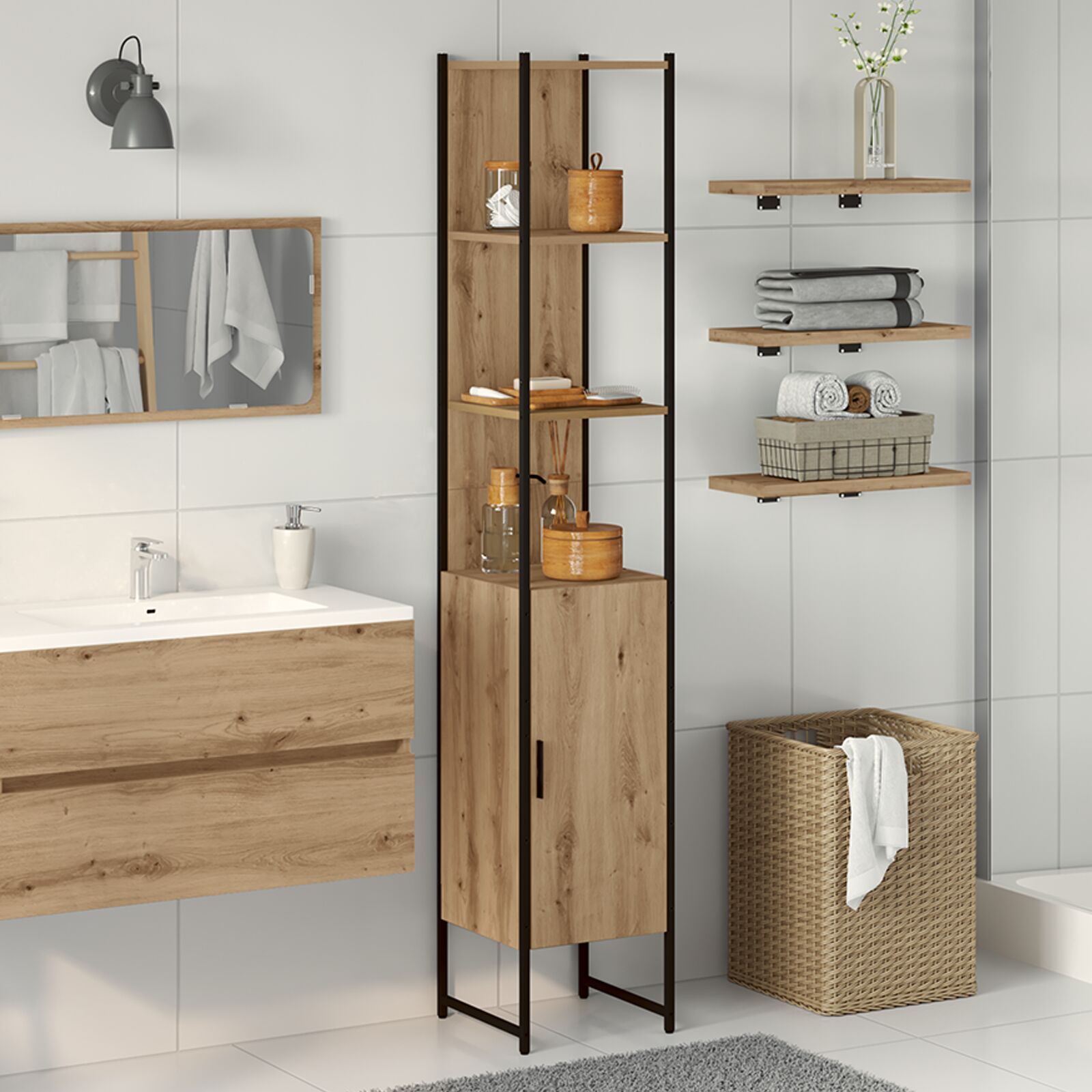 Baderomskap i Artisan Eik 33x33x185,5 cm Konstruert Tre