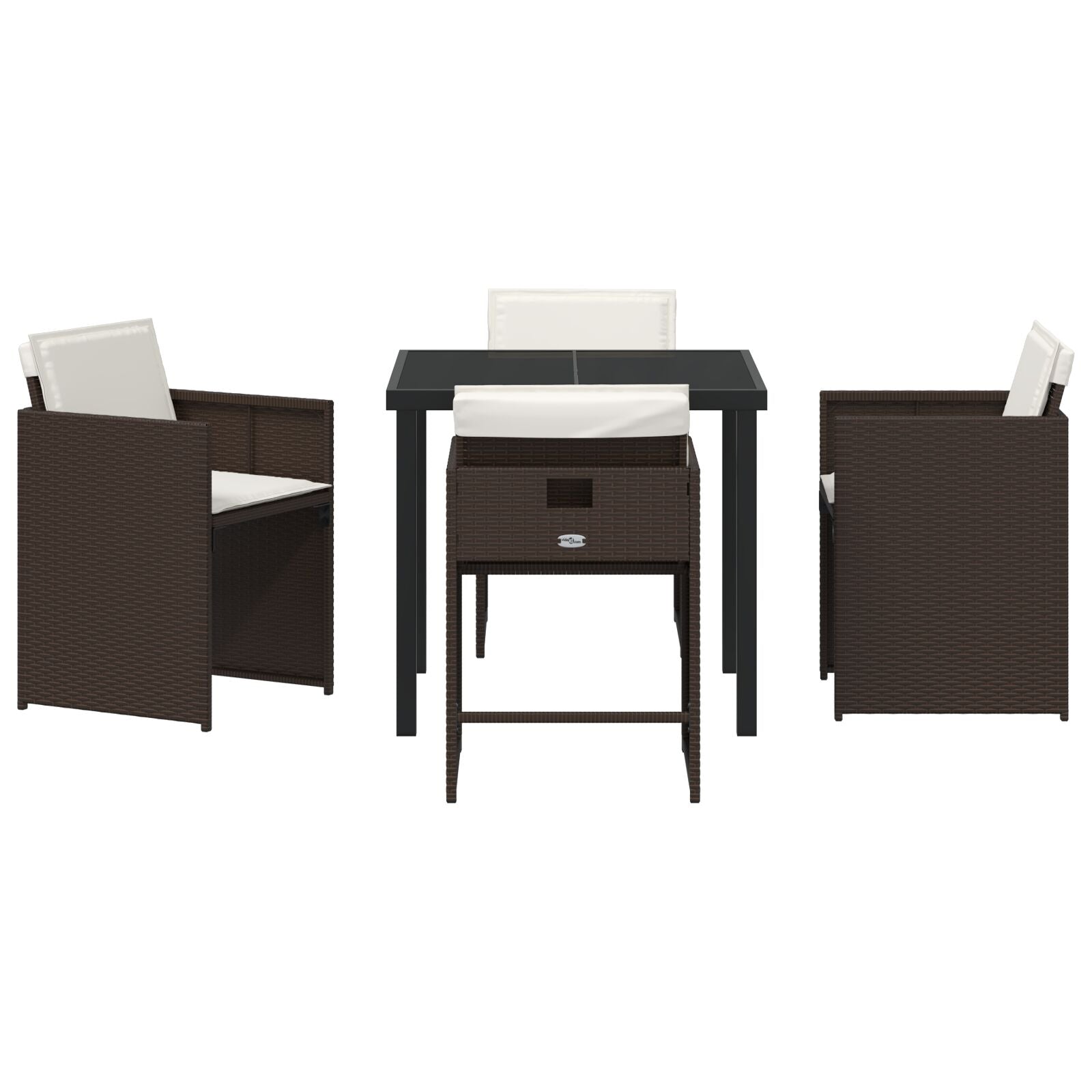 5 Delt Hage Spisebord Set med Puter Brun Poly Rattan