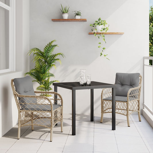 3 Delers Hage Spisegruppe med Puter Beige Poly Rottning