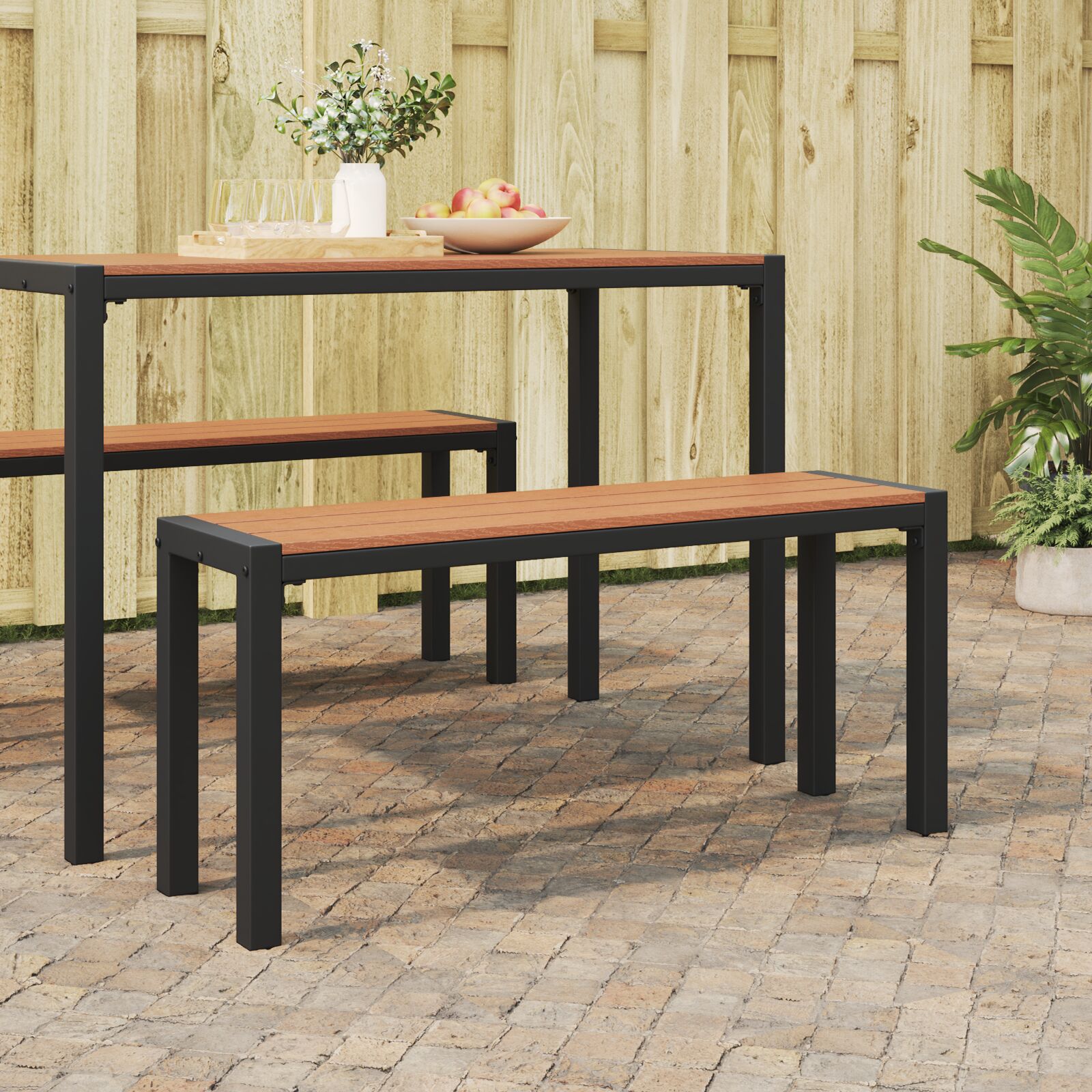 Garden Bench 100 cm in Steel and WPC - Brown and Black