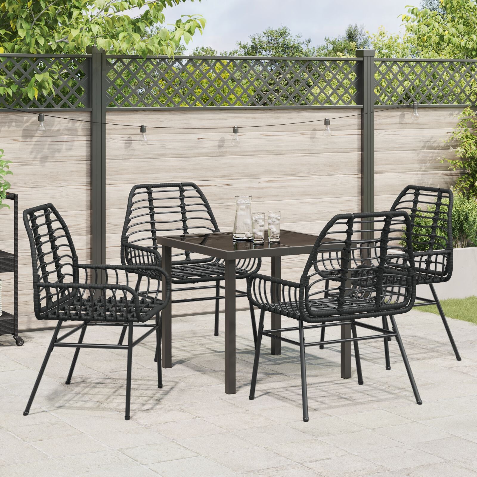 5 Delt Hage Spisestol Svart Poly Rattan