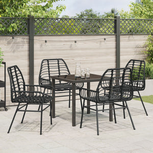 5 Delt Hage Spisestol Svart Poly Rattan