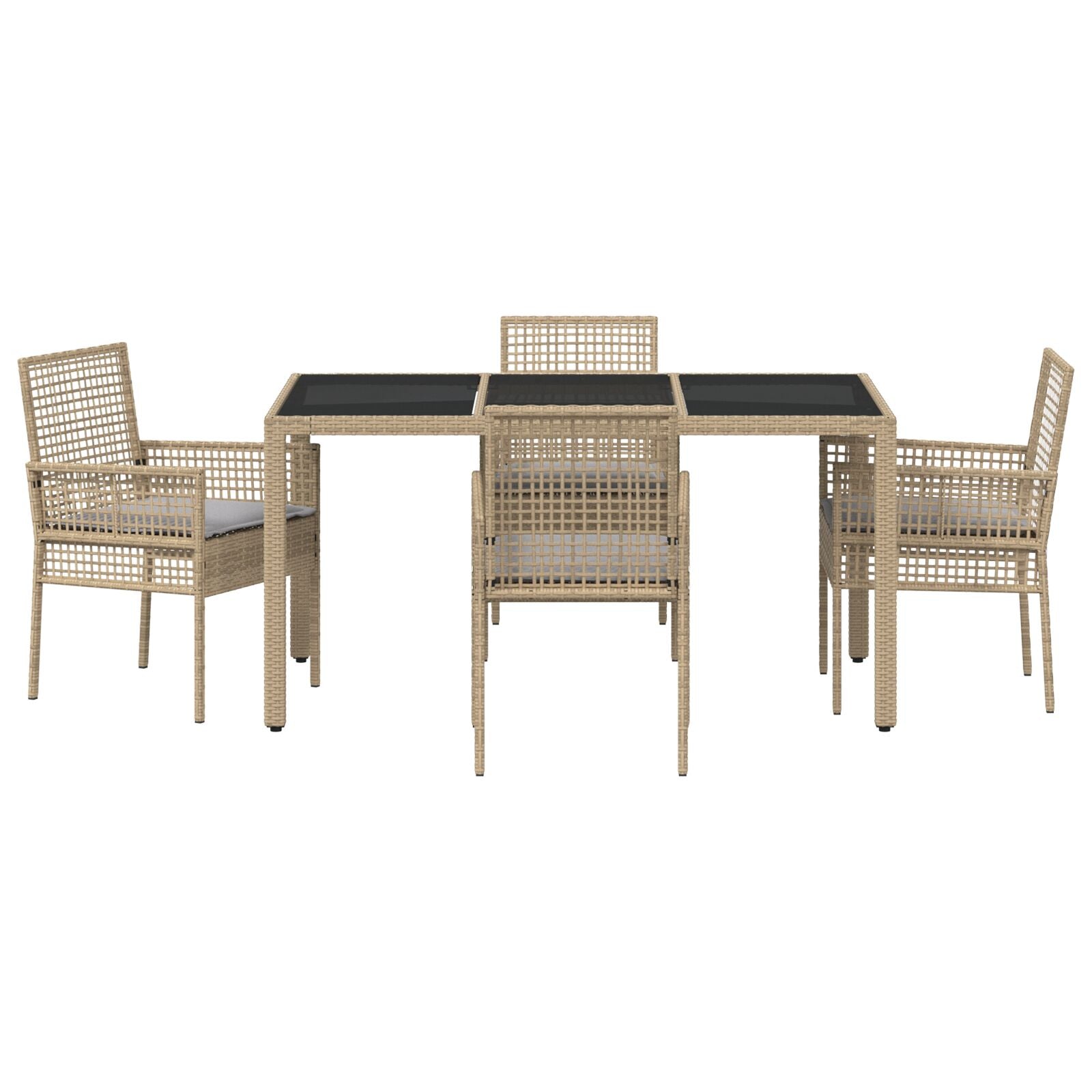 5-delt hage spisegruppe med puter beige poly rattan