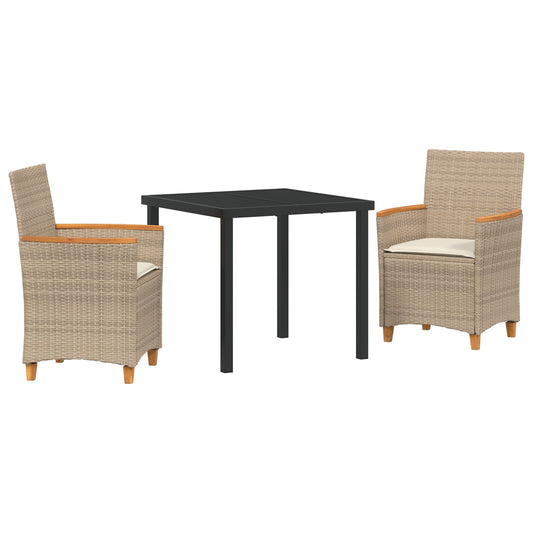 3 Delers Hage Spisebord Sett med Puter Beige Poly Rattan