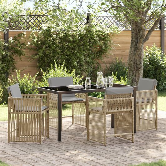 5-delt hagemøbelsett med puter beige poly rattan