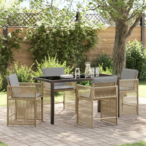 5-delt hagemøbelsett med puter beige poly rattan