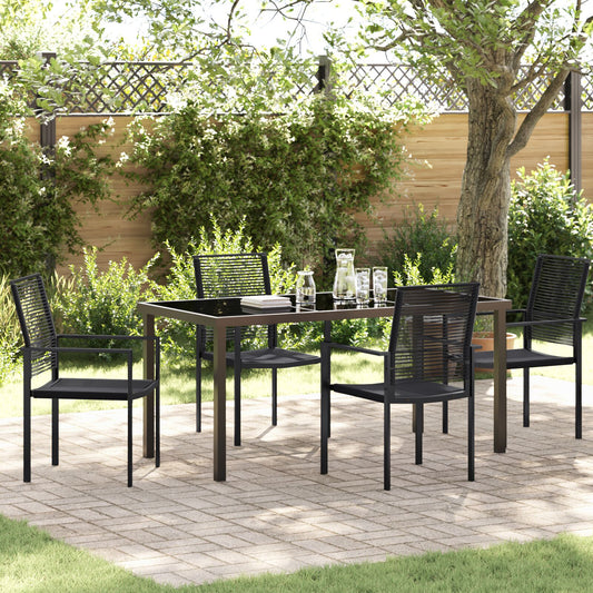 5-delt hage spisebordsett Svart PVC Rattan