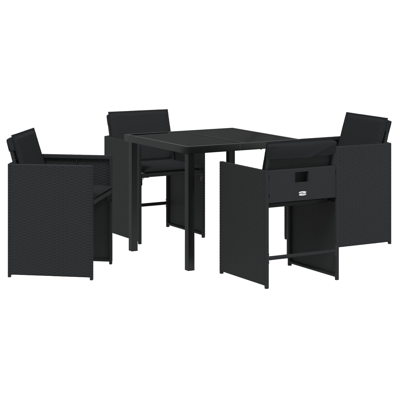 5 delt hagespisesett med puter svart poly rattan