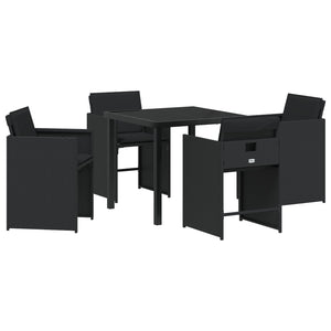 5 delt hagespisesett med puter svart poly rattan