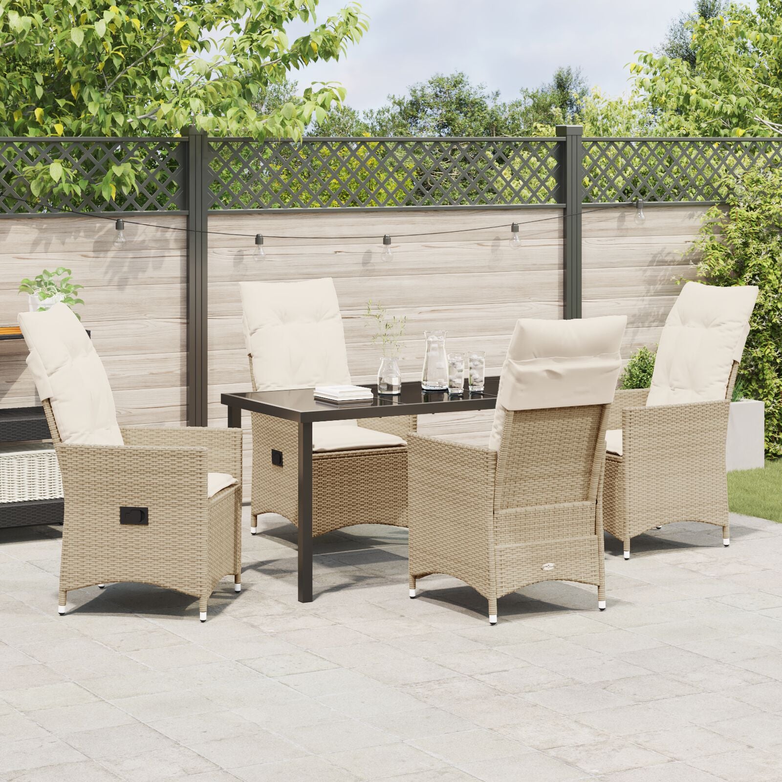 5-delers Hage Spisebord med Puter Beige Poly Rattan