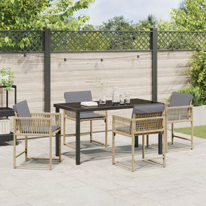 5 Delt Hage Spisestel med Puter Beige Poly Rottings