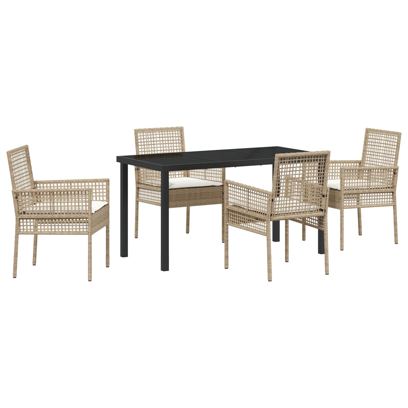 5-Delt Hage Spisebord Set med Puter Beige Poly Rotting
