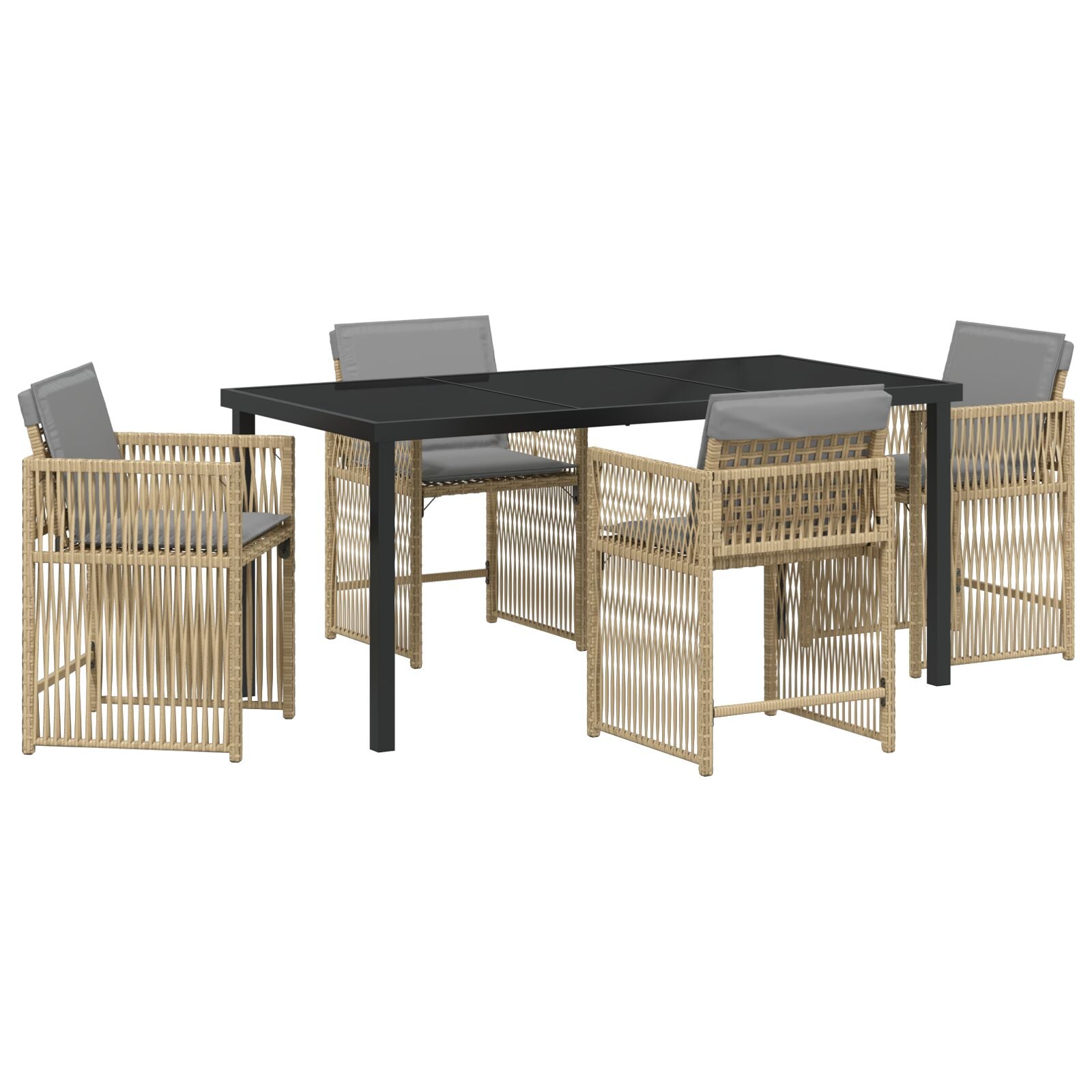 5-delers hage spisesett med puter beige poly rotting