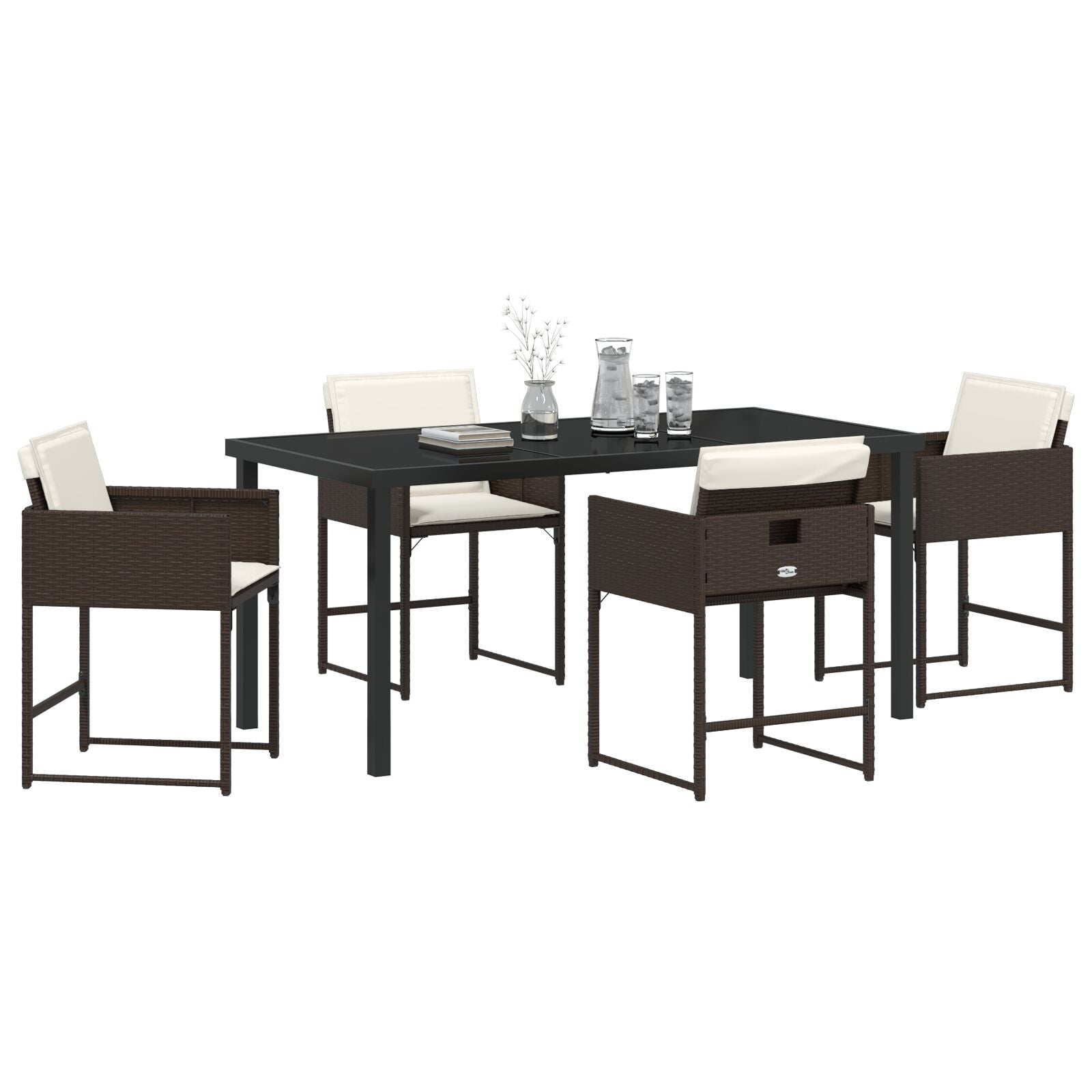 5 Delt Hage Spisestue Sett med Puter Brun Poly Rattan