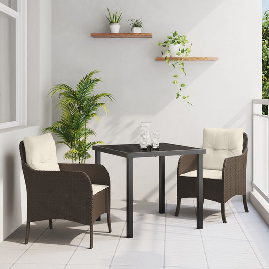 3 deler hage spisesett med puter Brun Poly Rattan