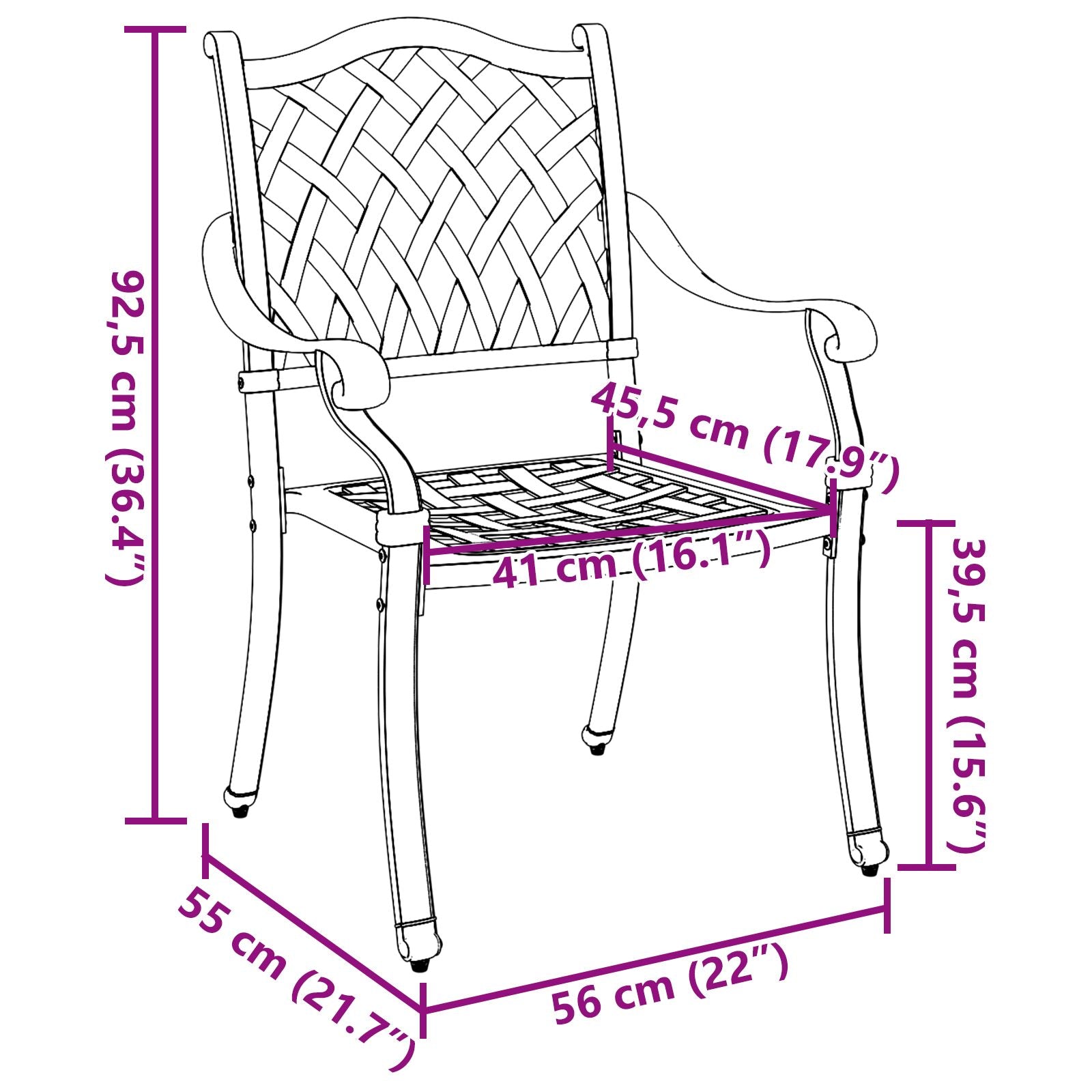 Utendørs Stoler Svart Aluminium 56 x 55 x 92,5 cm Stødig
