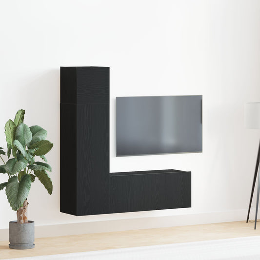 3-Piece TV Cabinet Set in Black Oak Engineered Wood