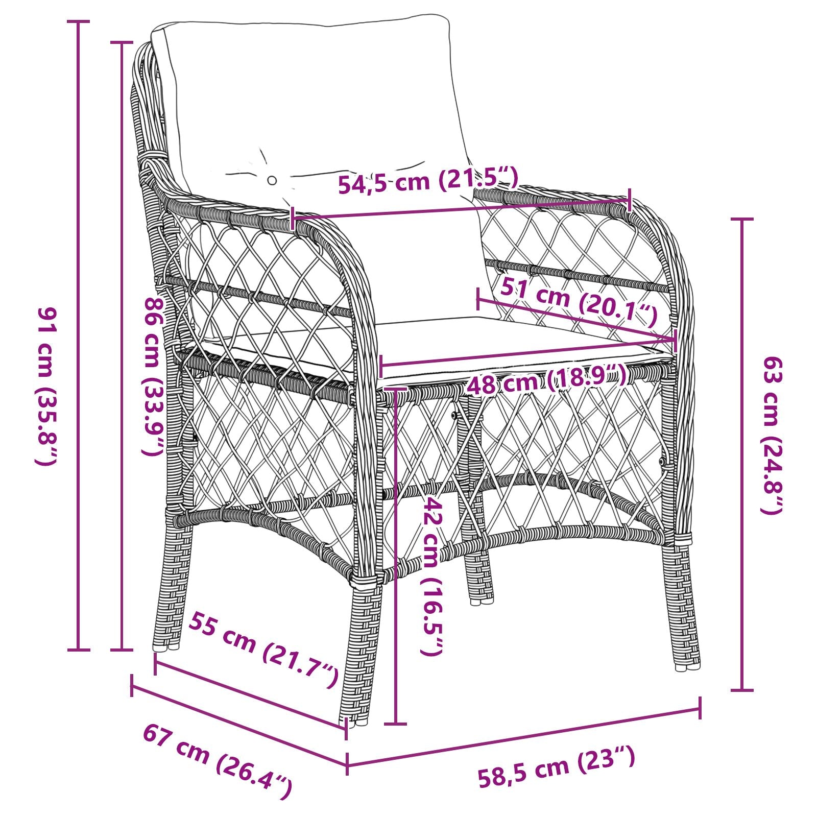 5 Delt Hagemøbelsett med Puter Brun Poly Rattan