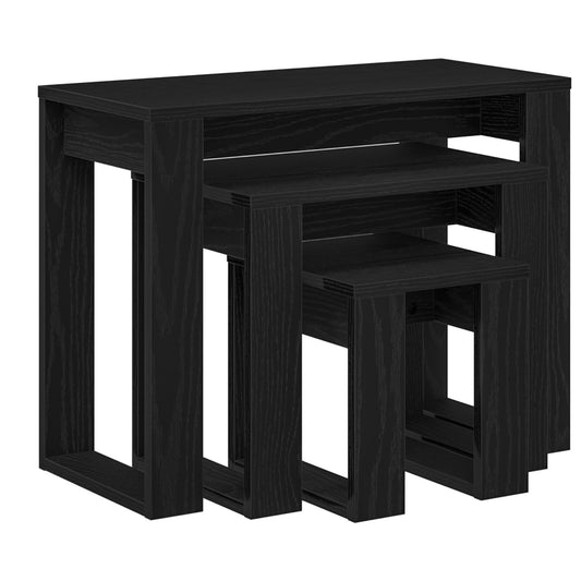 3-piece stackable tables in black oak made from engineered wood