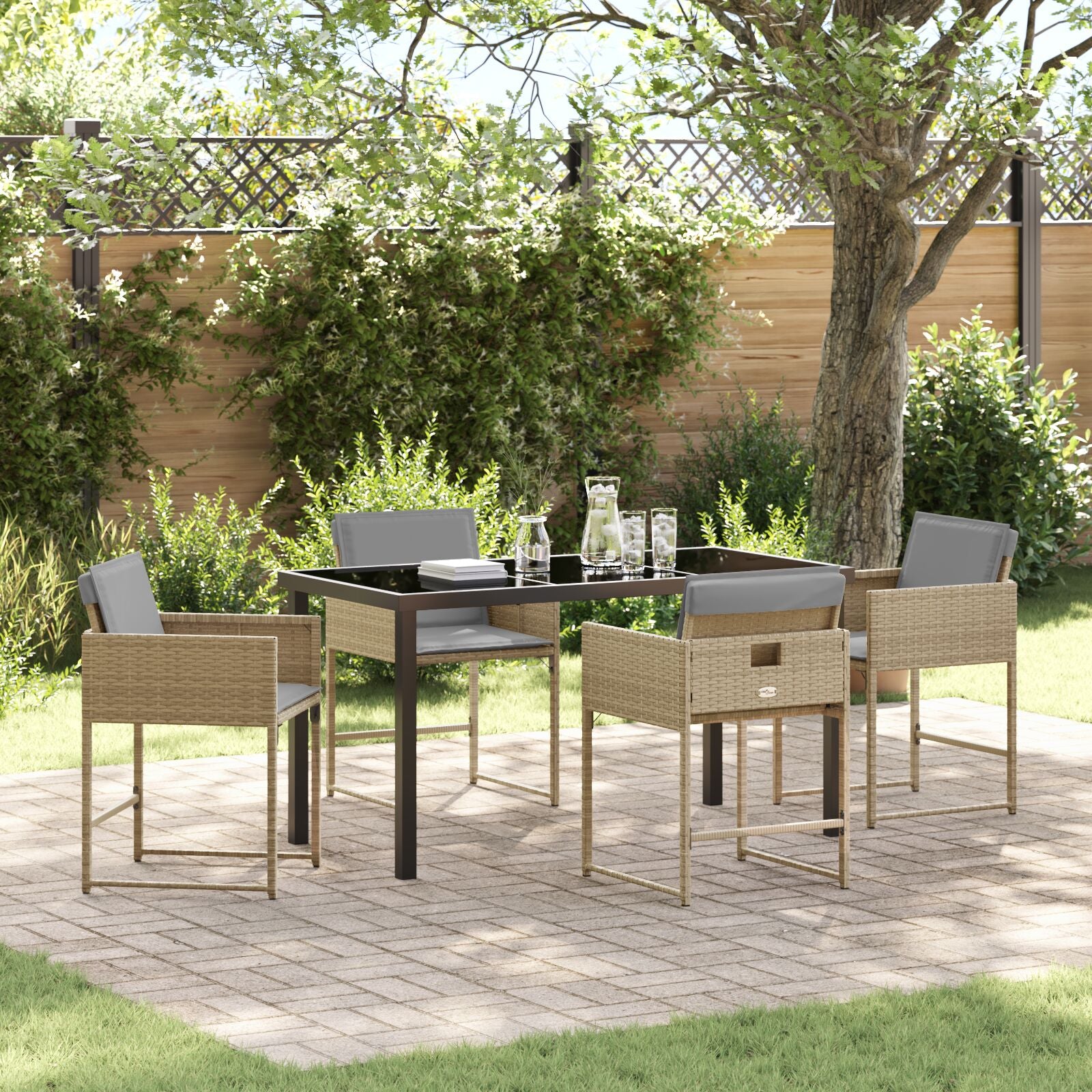 5-delt hage spisebordsett med puter Beige Poly Rattan