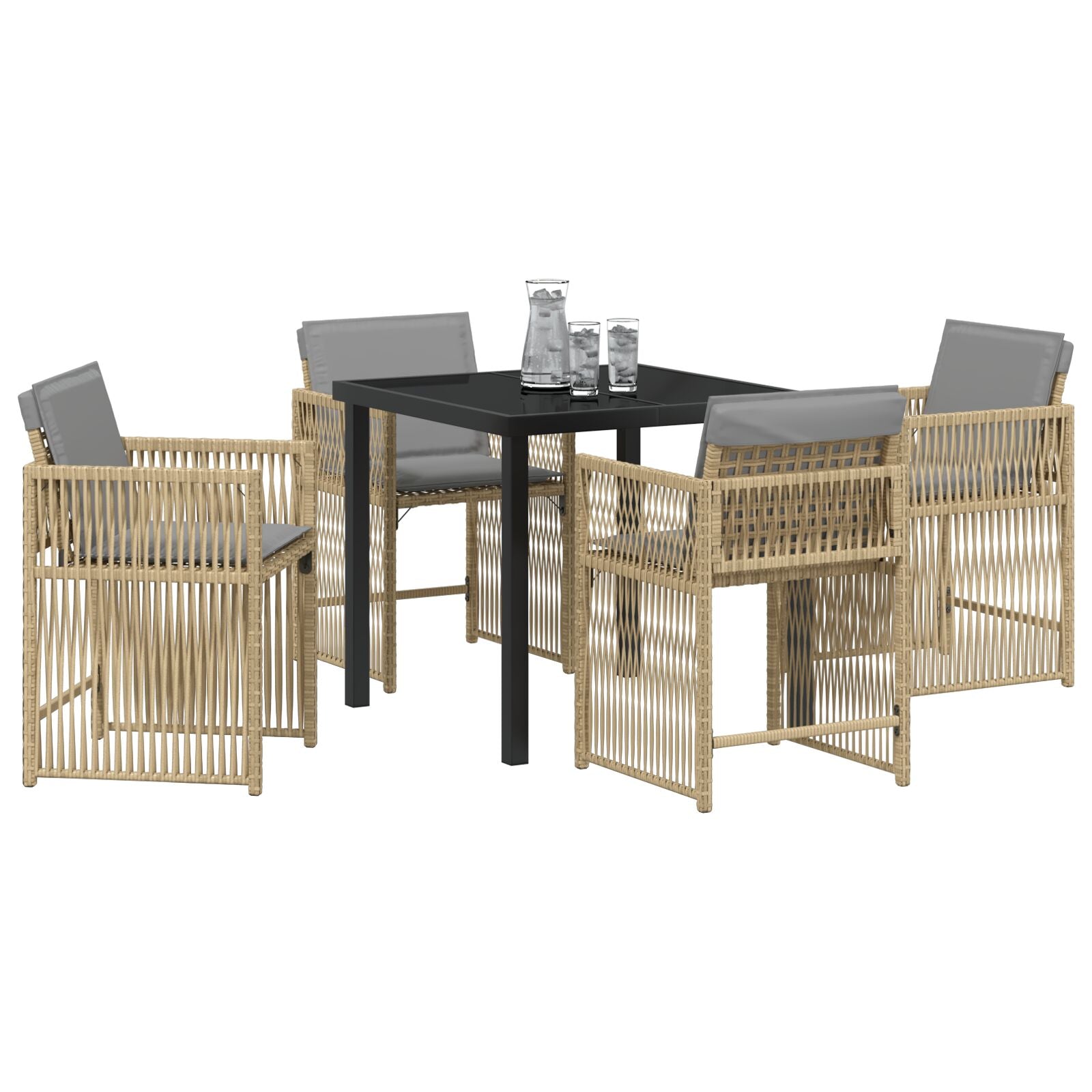 5-delers Hage Spisegruppe med Puter Beige Poly Rattan