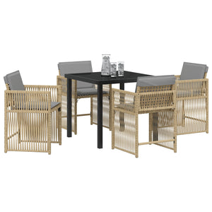 5-delers Hage Spisegruppe med Puter Beige Poly Rattan