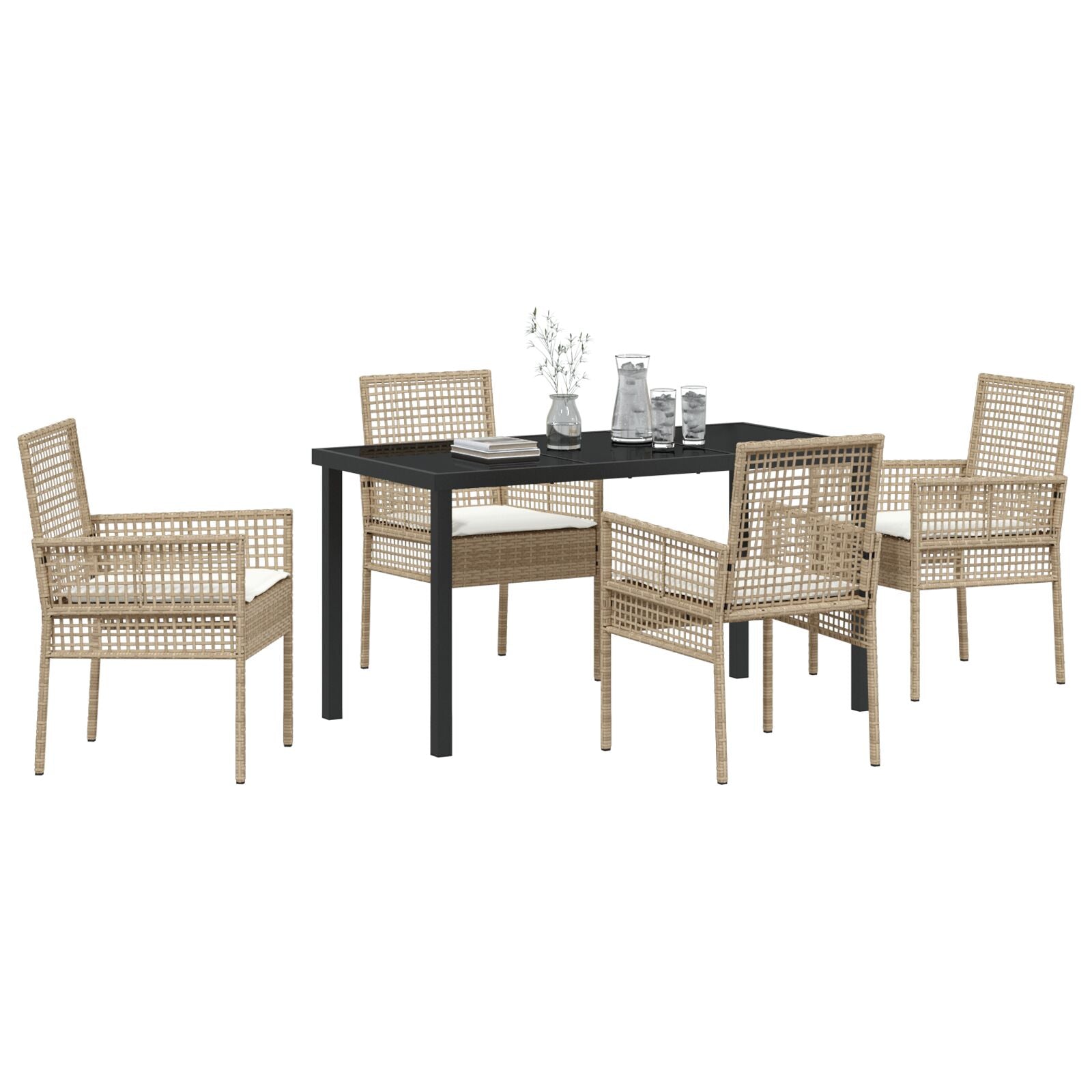 5-Delt Hage Spisebord Set med Puter Beige Poly Rotting
