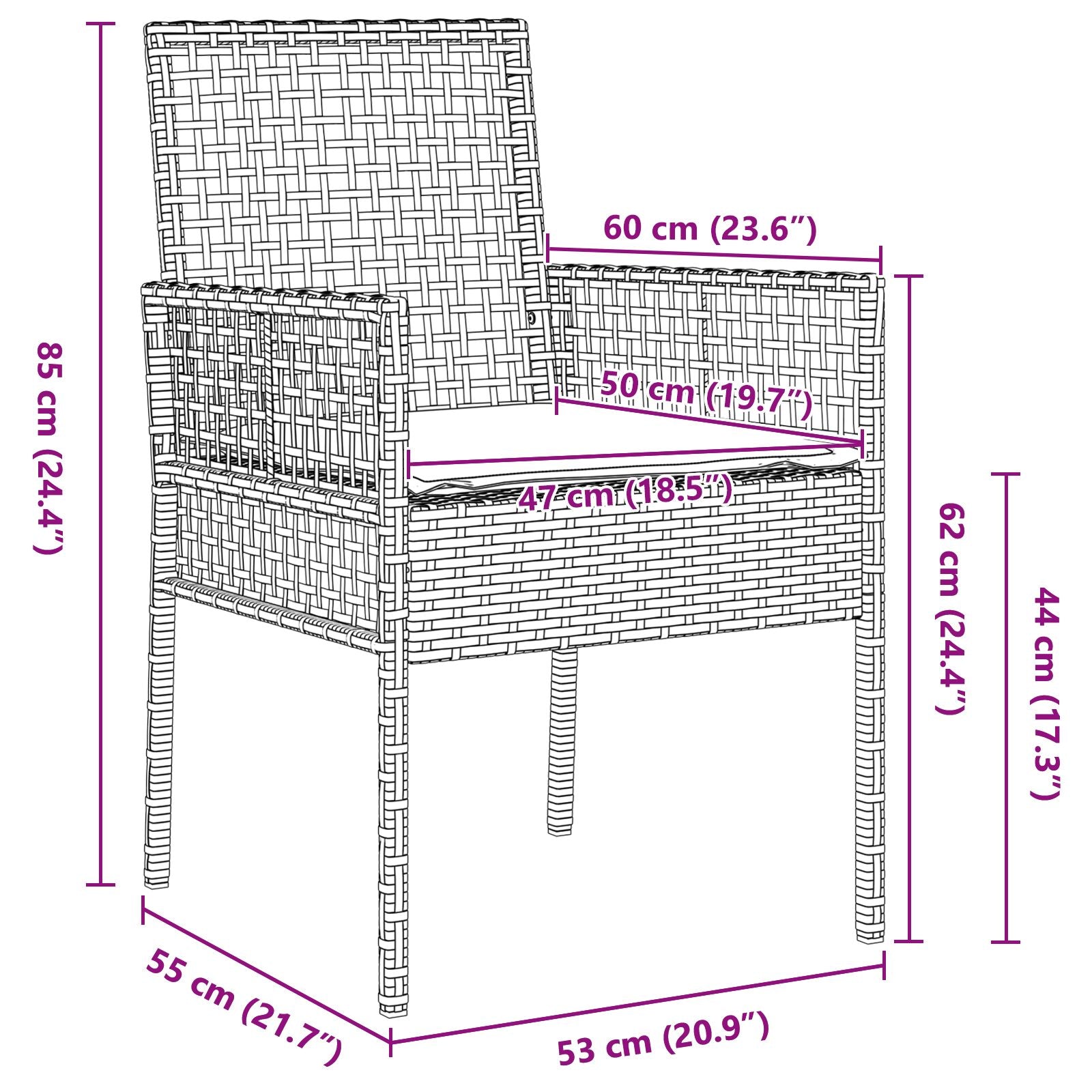 5-delt hage spisegruppe med puter beige poly rattan