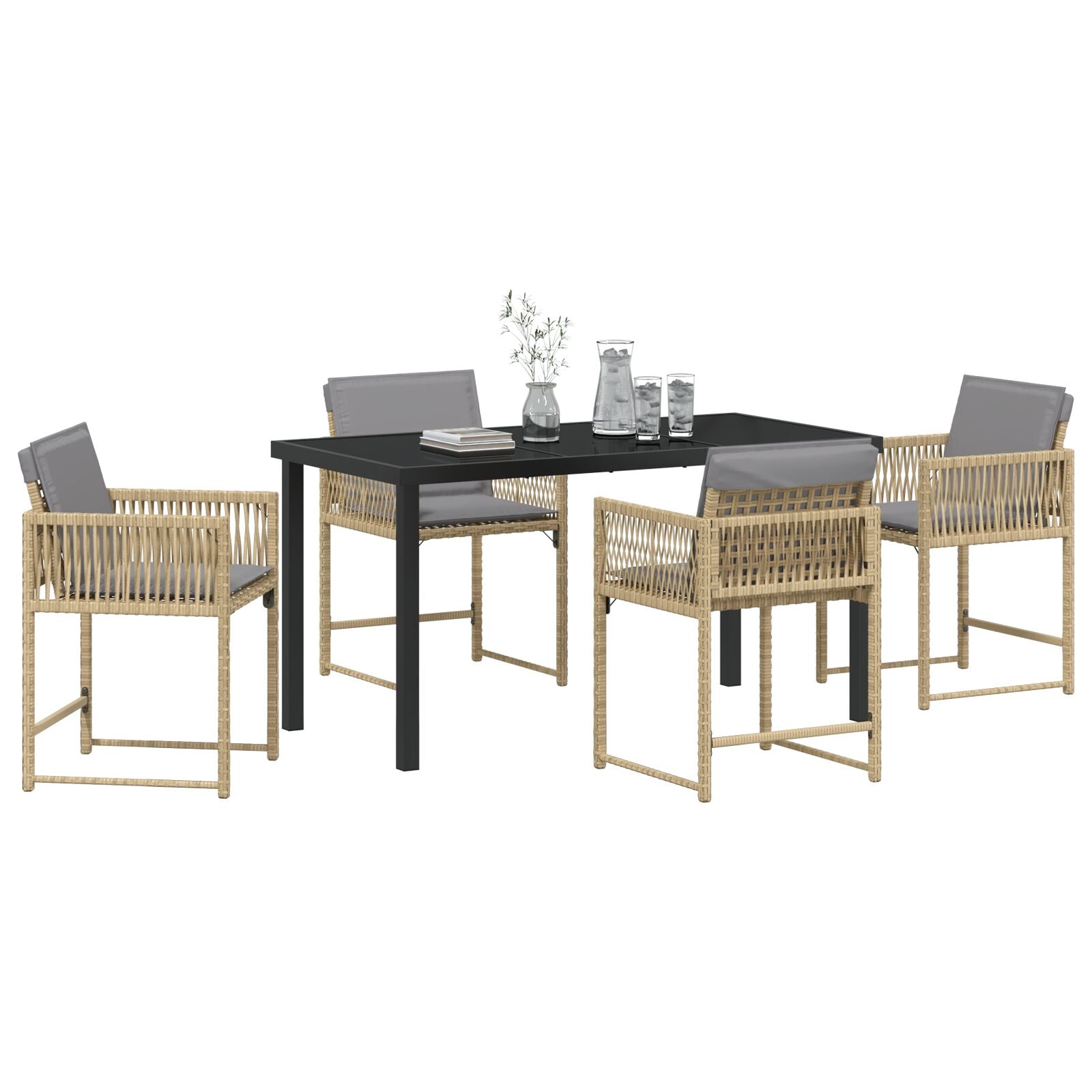 5 Delt Hage Spisestel med Puter Beige Poly Rottings