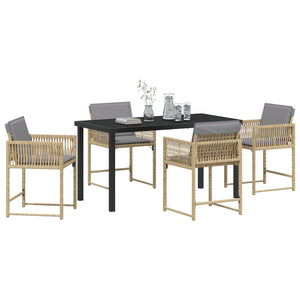 5 Delt Hage Spisestel med Puter Beige Poly Rottings