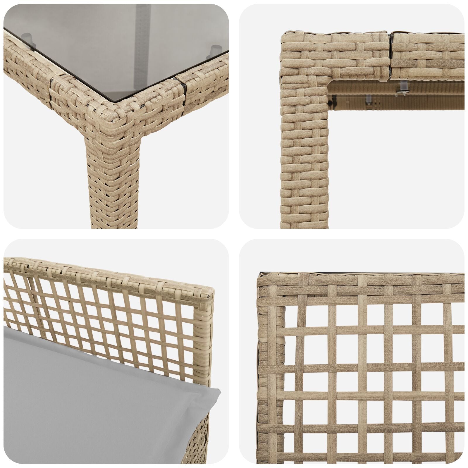 5-delt hage spisegruppe med puter beige poly rattan
