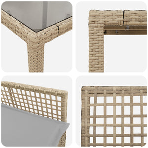 5-delt hage spisegruppe med puter beige poly rattan