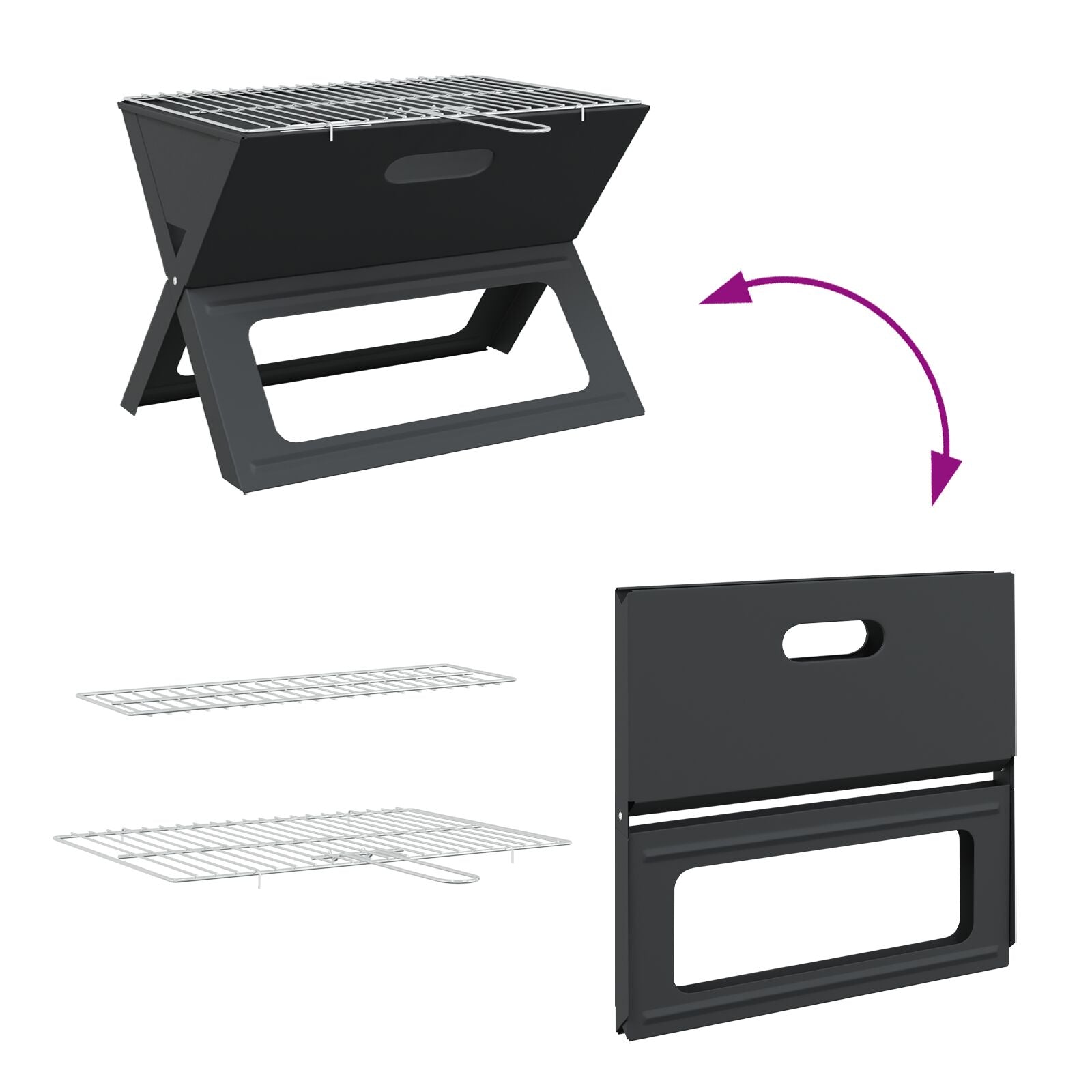 Kull BBQ Grill - Sammenleggbar, Svart, 46x30x31 cm, Laget av Stål