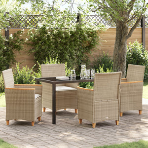 5-delt hage spisestol sett med puter beige poly rattan