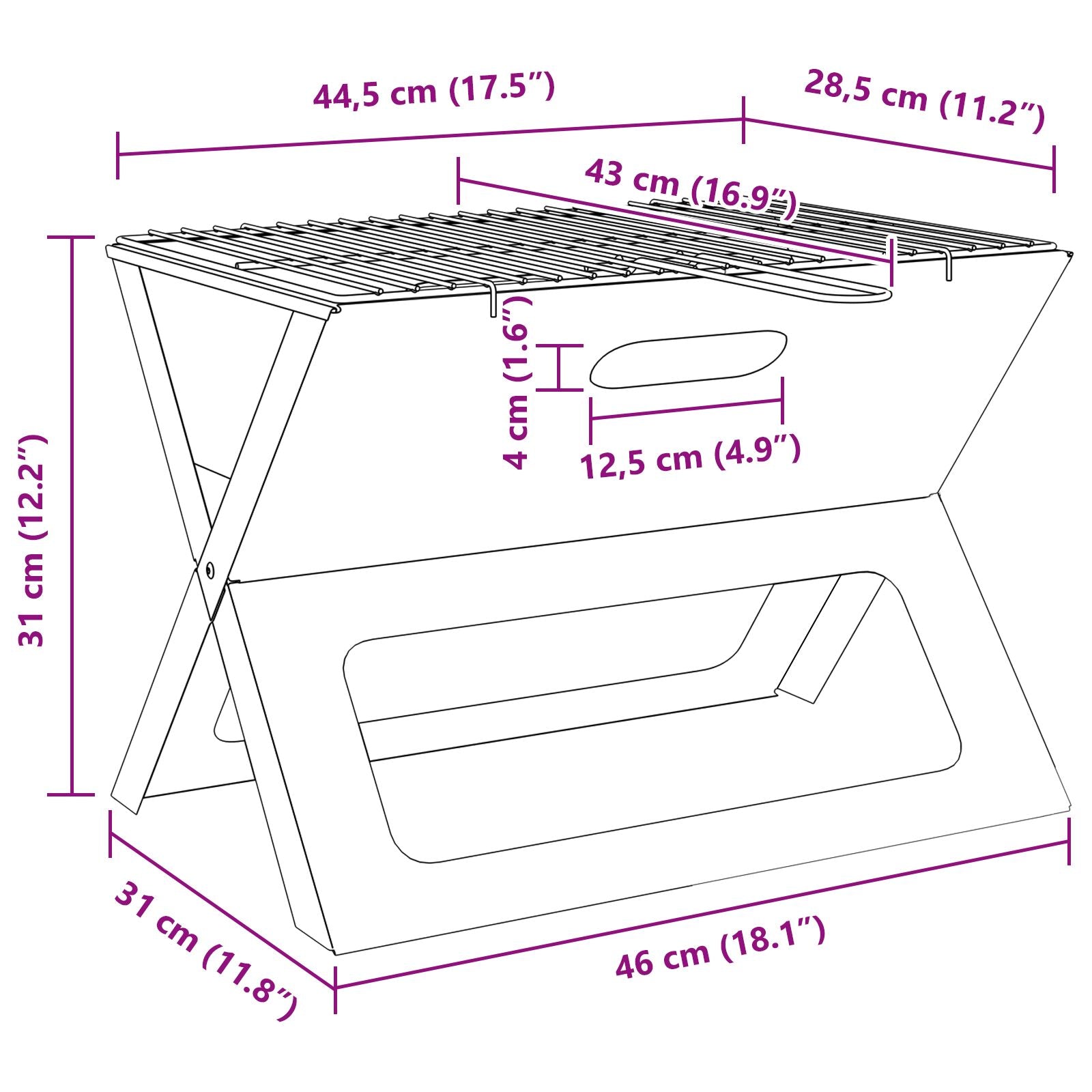 Kull BBQ Grill - Sammenleggbar, Svart, 46x30x31 cm, Laget av Stål